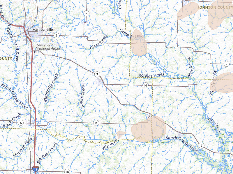 Radar-estimated hail-size map of the storm over Garden City, MO on Jul 8, 2026