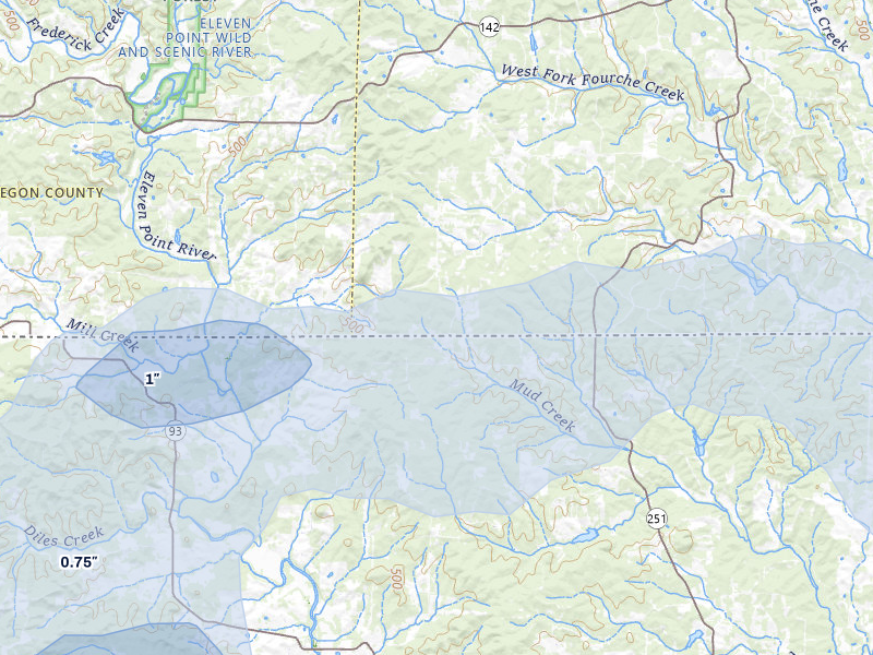 NEXRAD radar-signature map of the hail over Gatewood, MO