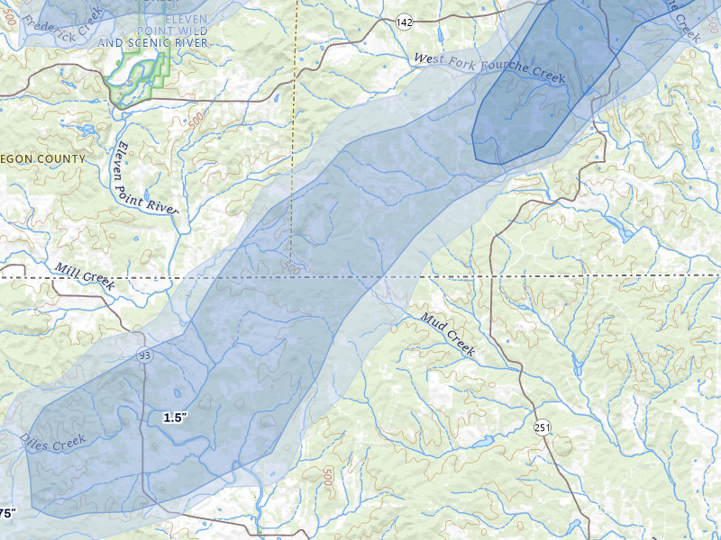 NEXRAD radar-signature map of the hail over Gatewood, MO