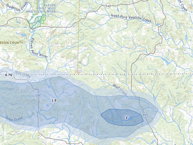 NEXRAD radar-signature map of the hail over Gatewood, MO