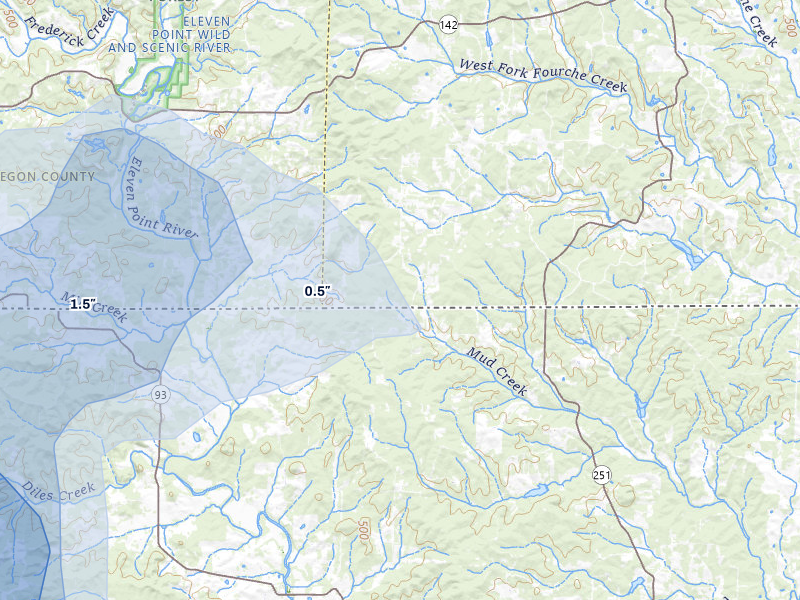 NEXRAD radar-signature map of the hail storm over Gatewood, MO on May 31, 2026