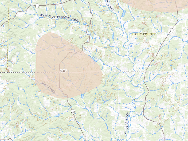 Radar-estimated hail-size map of the storm over Gatewood, MO