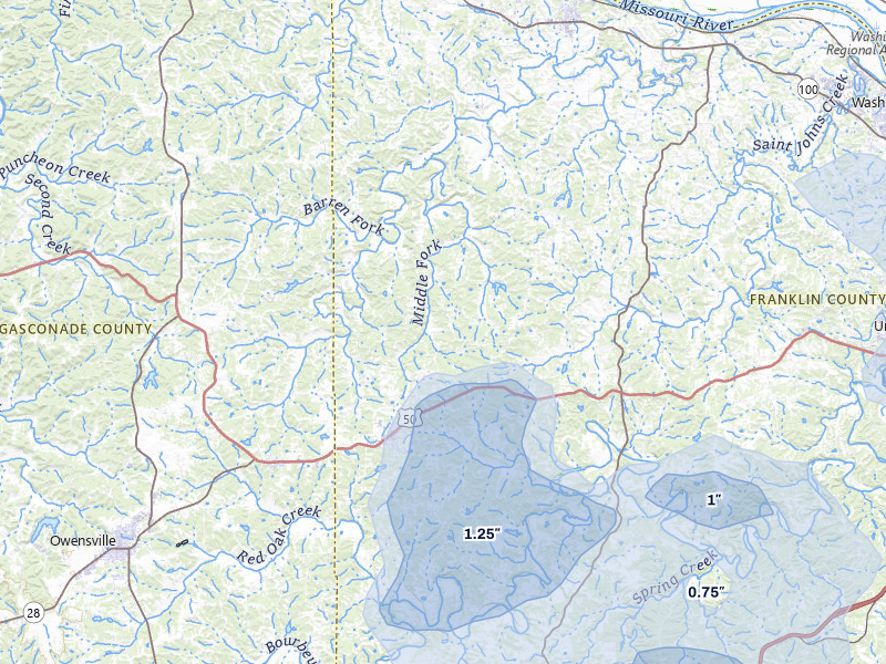NEXRAD radar-signature map of the hail storm over Gerald, MO on Jul 4, 2026