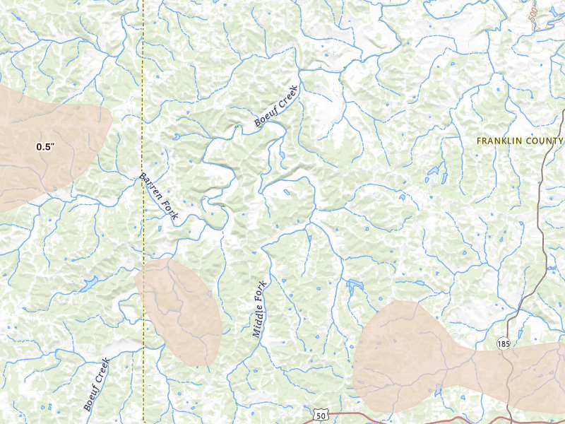 Radar-estimated hail-size map of the storm over Gerald, MO on Jul 31, 2026