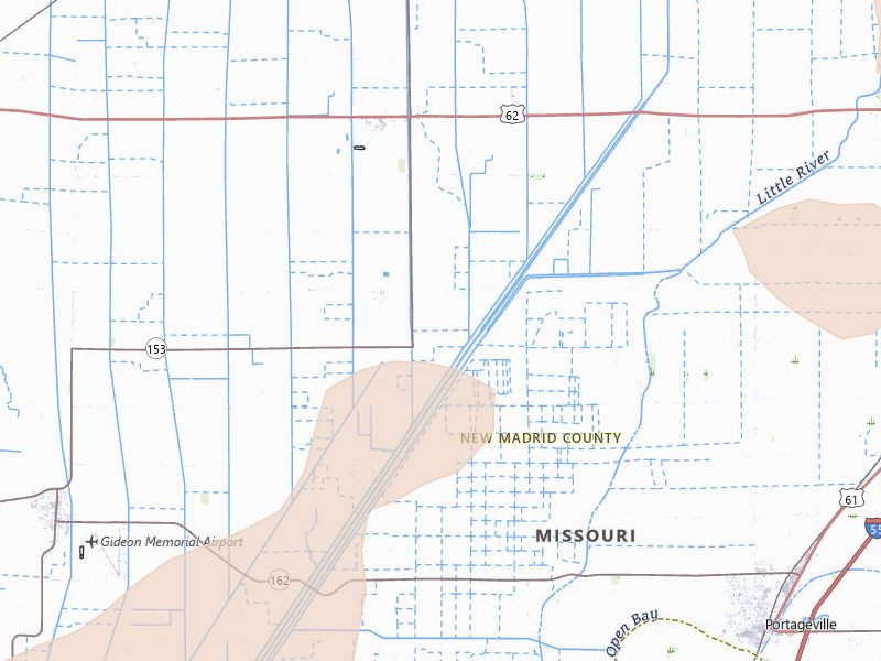 Radar-estimated hail-size map of the storm over Gideon, MO on Jul 9, 2026