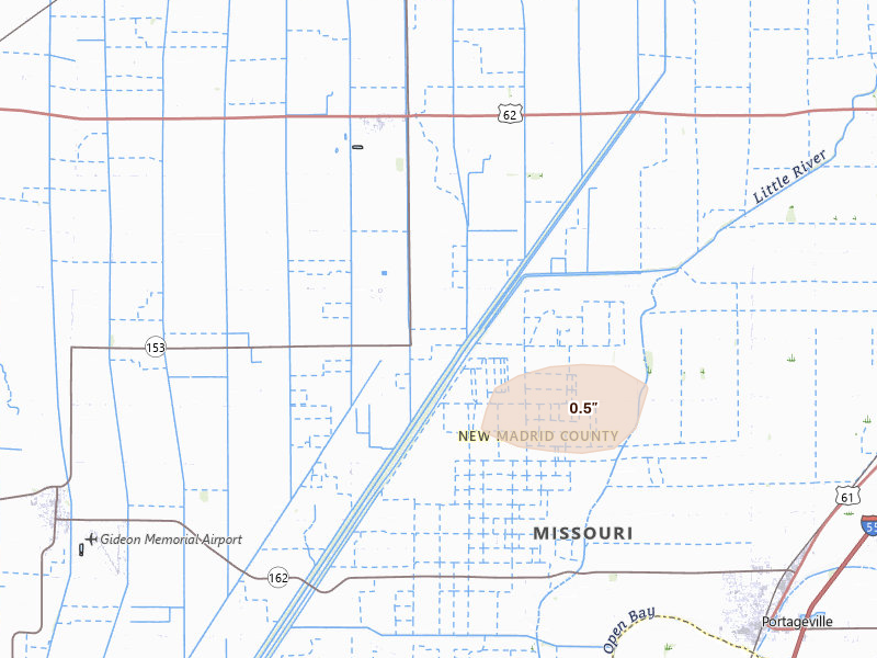 Radar-estimated hail-size map of the storm over Gideon, MO