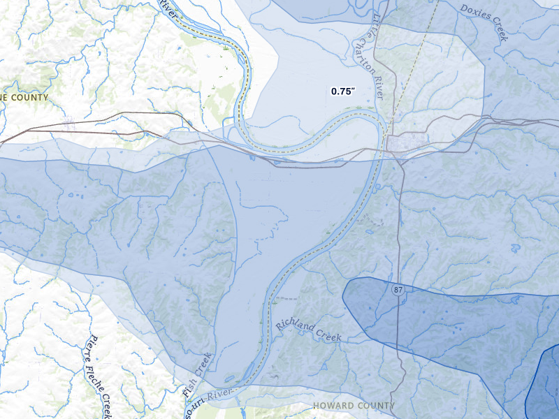 NEXRAD radar-signature map of the hail storm over Gilliam, MO on May 31, 2026