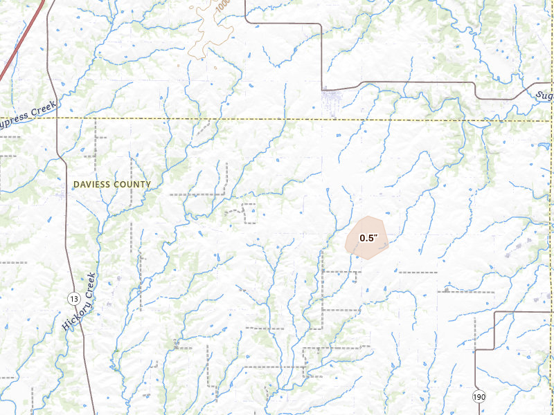 Radar-estimated hail-size map of the storm over Gilman City, MO on Jun 6, 2026