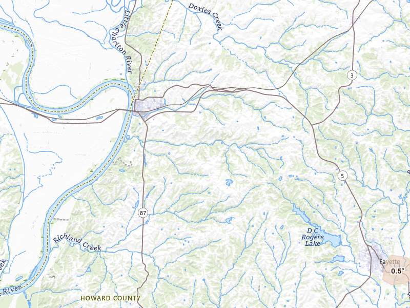 Radar-estimated hail-size map of the storm over Glasgow, MO on Apr 27, 2026