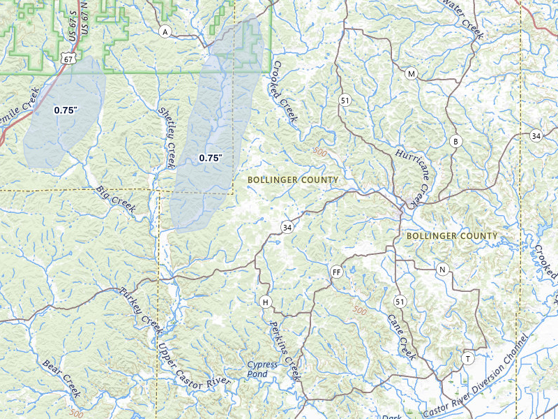 NEXRAD radar-signature map of the hail storm over Glenallen, MO on Mar 4, 2026