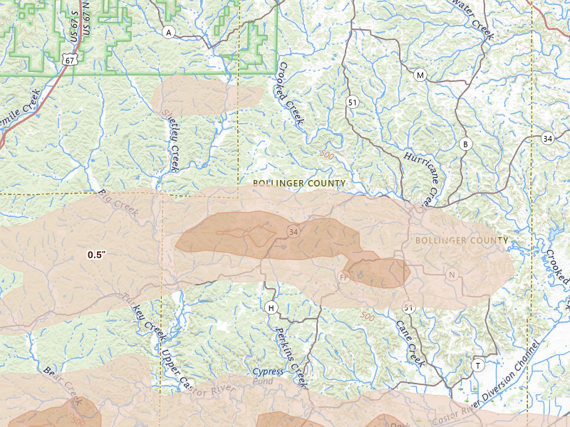 Radar-estimated hail-size map of the storm over Glenallen, MO