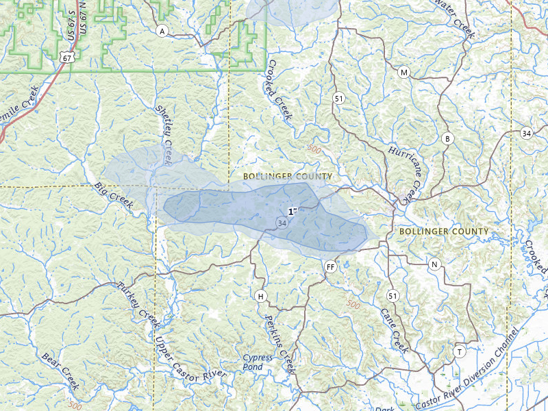 NEXRAD radar-signature map of the hail over Glenallen, MO