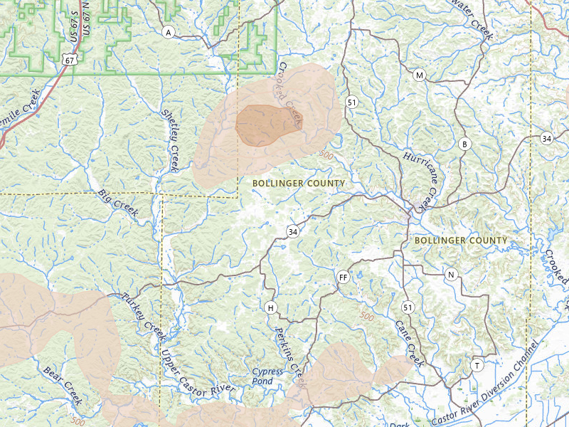 Radar-estimated hail-size map of the storm over Glenallen, MO on Jul 9, 2026