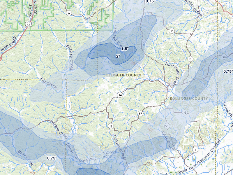 NEXRAD radar-signature map of the hail storm over Glenallen, MO on Jul 9, 2026