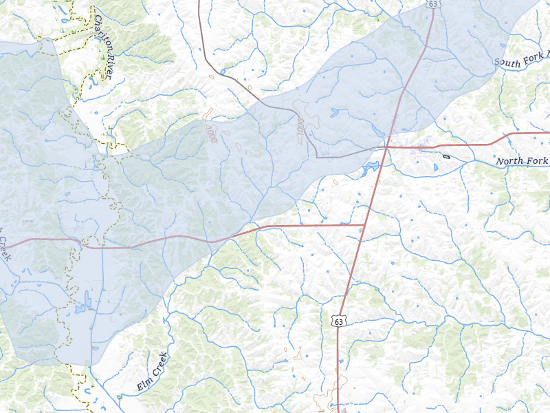 NEXRAD radar-signature map of the hail over Glenwood, MO