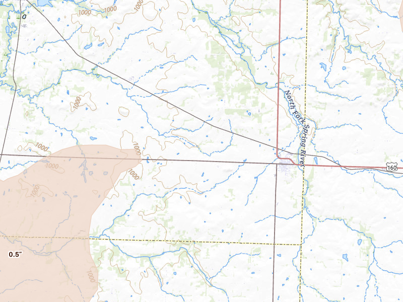 Radar-estimated hail-size map of the storm over Golden City, MO on May 30, 2026