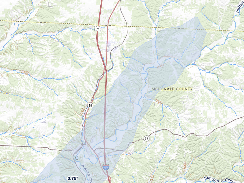 NEXRAD radar-signature map of the hail storm over Goodman, MO on May 18, 2026