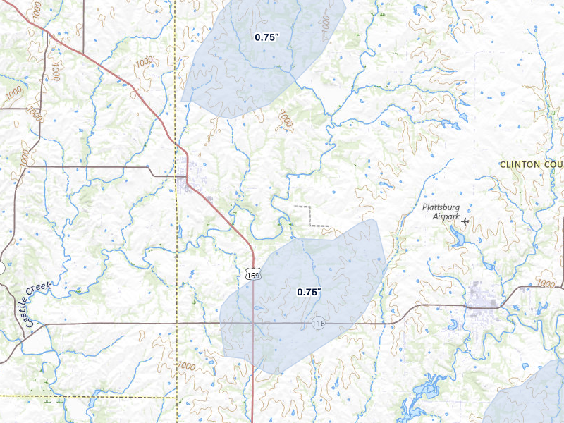 NEXRAD radar-signature map of the hail storm over Gower, MO on May 29, 2026