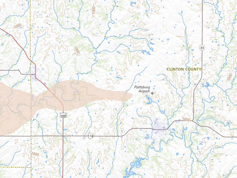 Radar-estimated hail-size map of the storm over Gower, MO on Aug 19, 2026