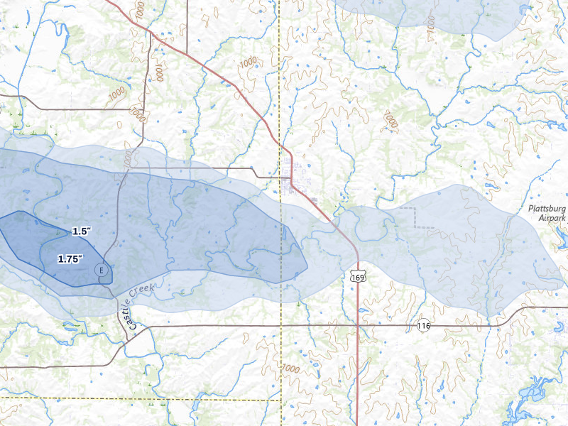 NEXRAD radar-signature map of the hail storm over Gower, MO on Aug 19, 2026