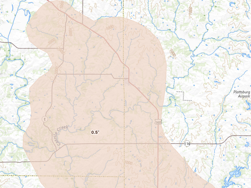 Radar-estimated hail-size map of the storm over Gower, MO