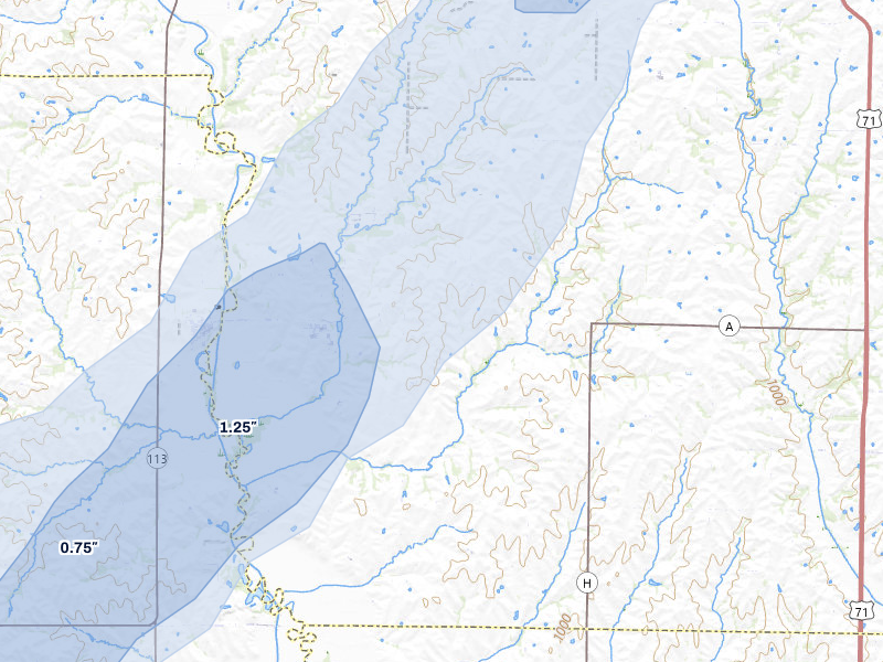 NEXRAD radar-signature map of the hail storm over Graham, MO on Mar 5, 2026