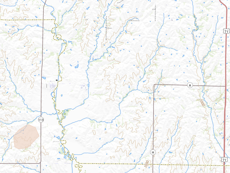 Radar-estimated hail-size map of the storm over Graham, MO on May 16, 2026