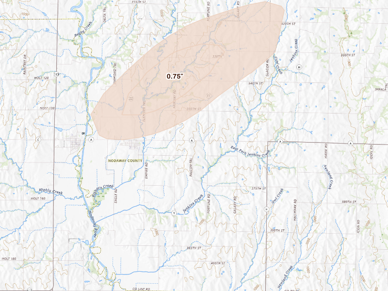 Radar-estimated hail-size map of the storm over Graham, MO