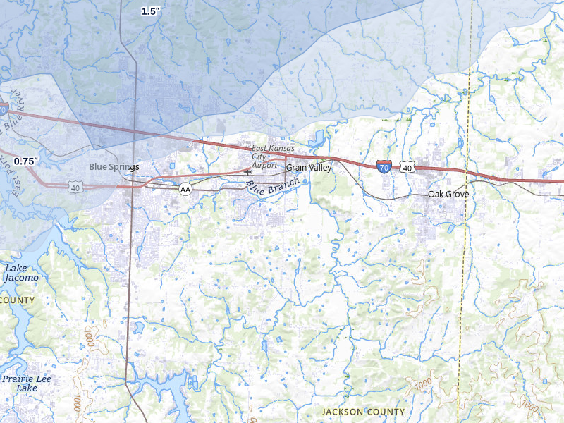 NEXRAD radar-signature map of the hail storm over Grain Valley, MO on Apr 17, 2026