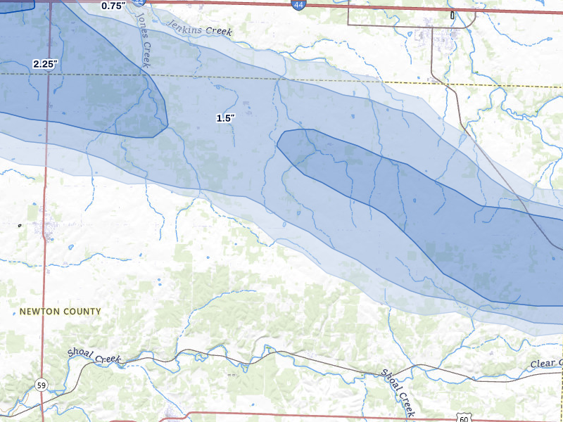NEXRAD radar-signature map of the hail over Granby, MO