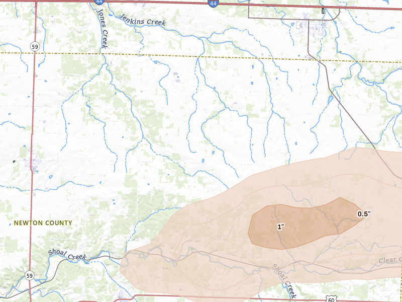Radar-estimated hail-size map of the storm over Granby, MO