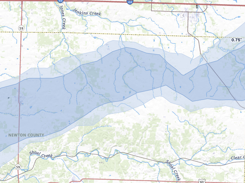 NEXRAD radar-signature map of the hail over Granby, MO
