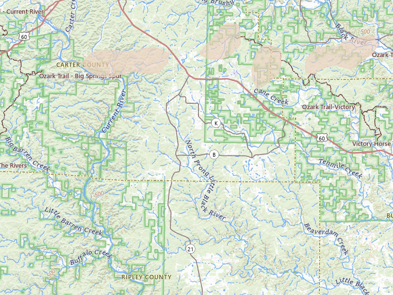 Radar-estimated hail-size map of the storm over Grandin, MO on Jun 11, 2026