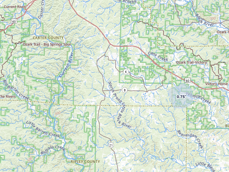 NEXRAD radar-signature map of the hail storm over Grandin, MO on Jul 11, 2026