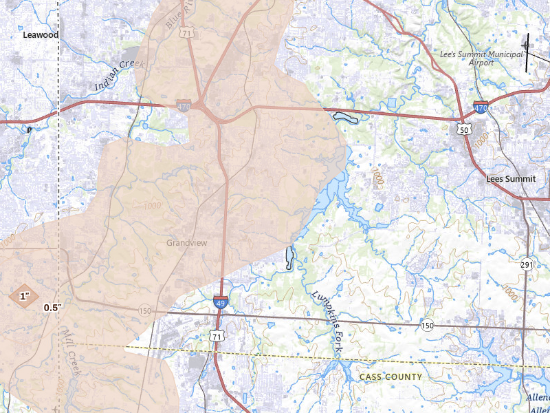 Radar-estimated hail-size map of the storm over Grandview, MO