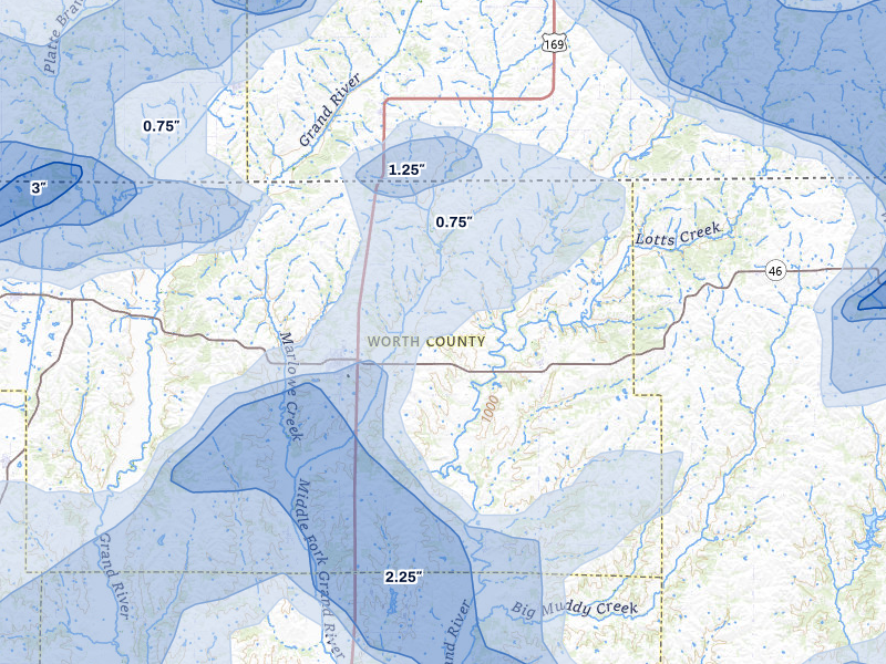 NEXRAD radar-signature map of the hail storm over Grant City, MO on May 16, 2026
