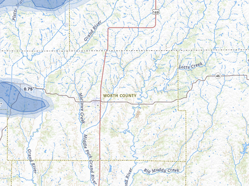 NEXRAD radar-signature map of the hail storm over Grant City, MO on May 18, 2026
