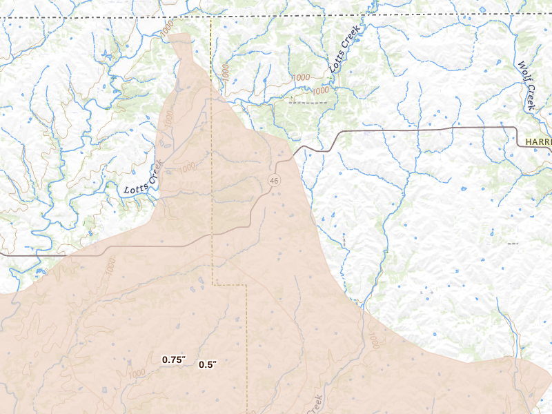 Radar-estimated hail-size map of the storm over Grant City, MO