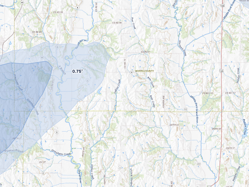 NEXRAD radar-signature map of the hail storm over Grant City, MO on Sep 6, 2026