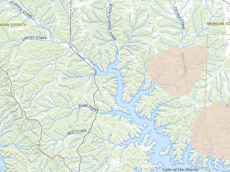 Radar-estimated hail-size map of the storm over Gravois Mills, MO on Apr 27, 2026