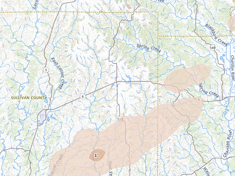Radar-estimated hail-size map of the storm over Green City, MO on Mar 10, 2026