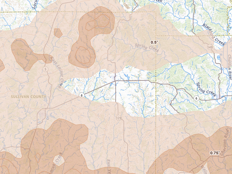 Radar-estimated hail-size map of the storm over Green City, MO on Jun 10, 2026