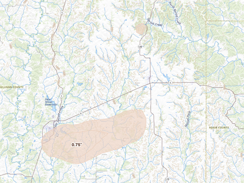 Radar-estimated hail-size map of the storm over Green City, MO