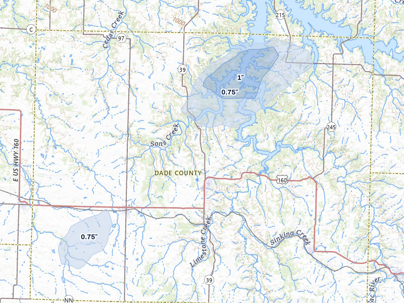 NEXRAD radar-signature map of the hail storm over Greenfield, MO on May 18, 2026