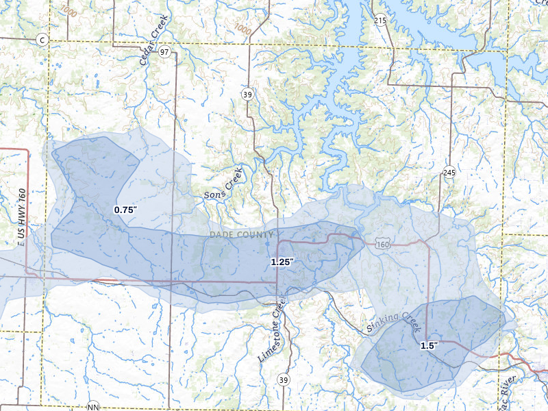 NEXRAD radar-signature map of the hail storm over Greenfield, MO on May 30, 2026