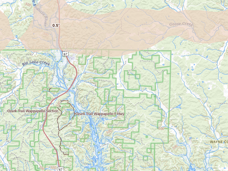 Radar-estimated hail-size map of the storm over Greenville, MO on Apr 27, 2026