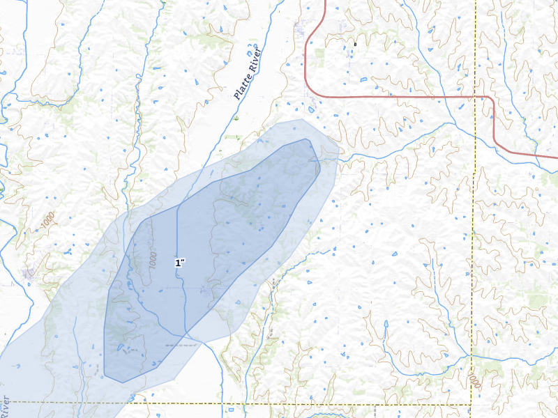 NEXRAD radar-signature map of the hail storm over Guilford, MO on Mar 4, 2026
