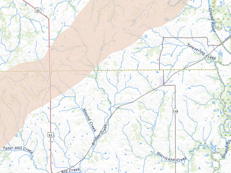 Radar-estimated hail-size map of the storm over Hale, MO on Apr 15, 2026