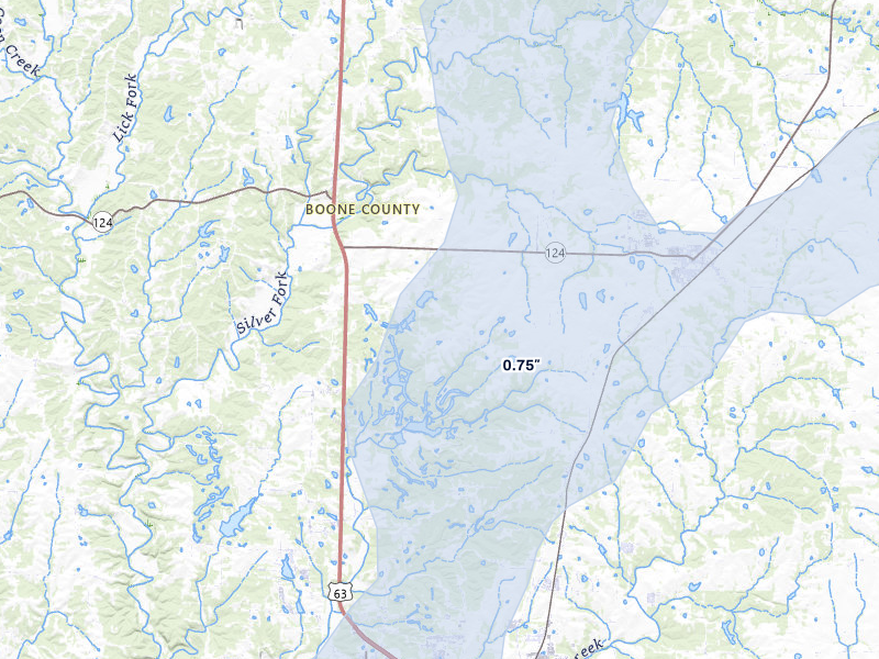 NEXRAD radar-signature map of the hail over Hallsville, MO
