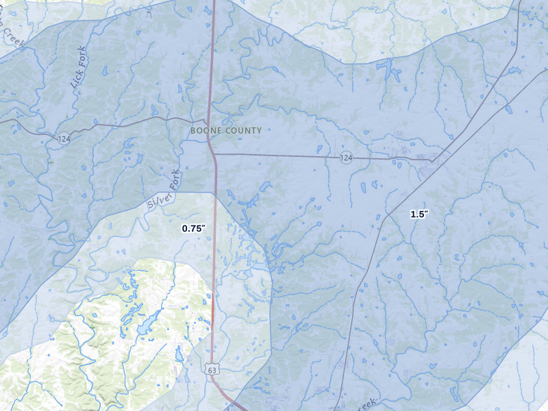NEXRAD radar-signature map of the hail over Hallsville, MO